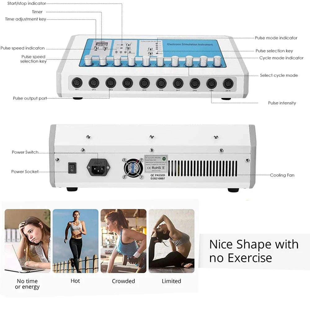 EMS Muscle Stimulator Machine with 10 Channels-Silver / United States