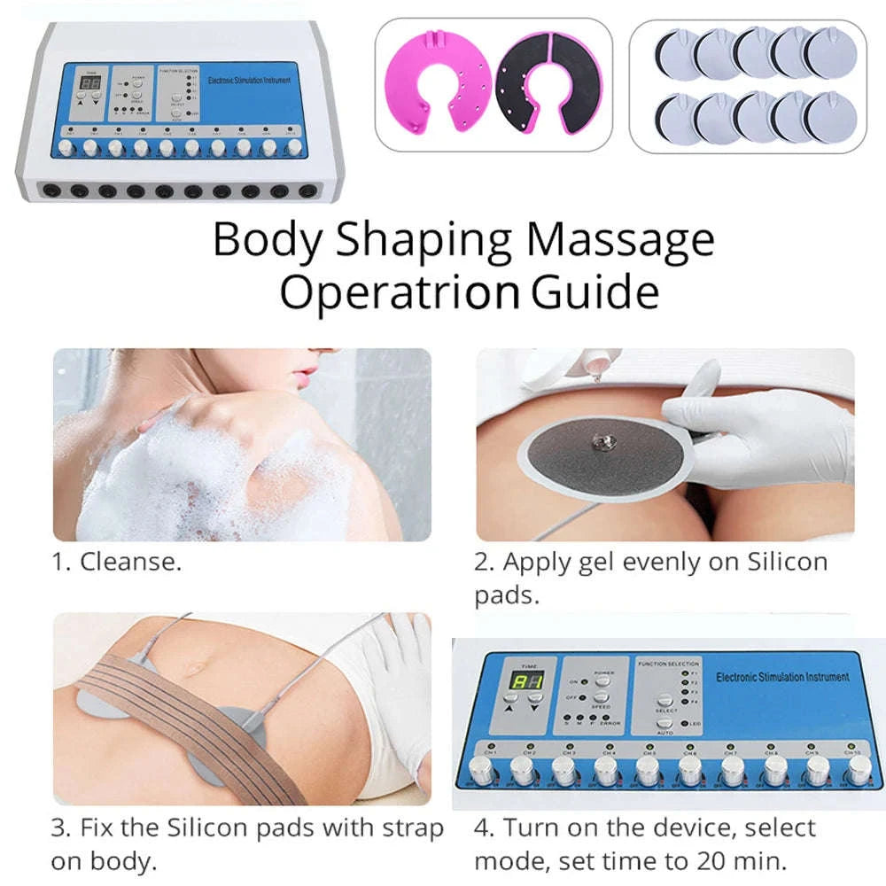 EMS Muscle Stimulator Machine with 10 Channels-Silver / United States