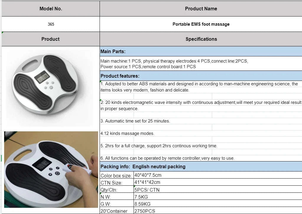 EMS TENS Foot Massager with 12 Modes & 20 Levels for Pain Relief-white / france