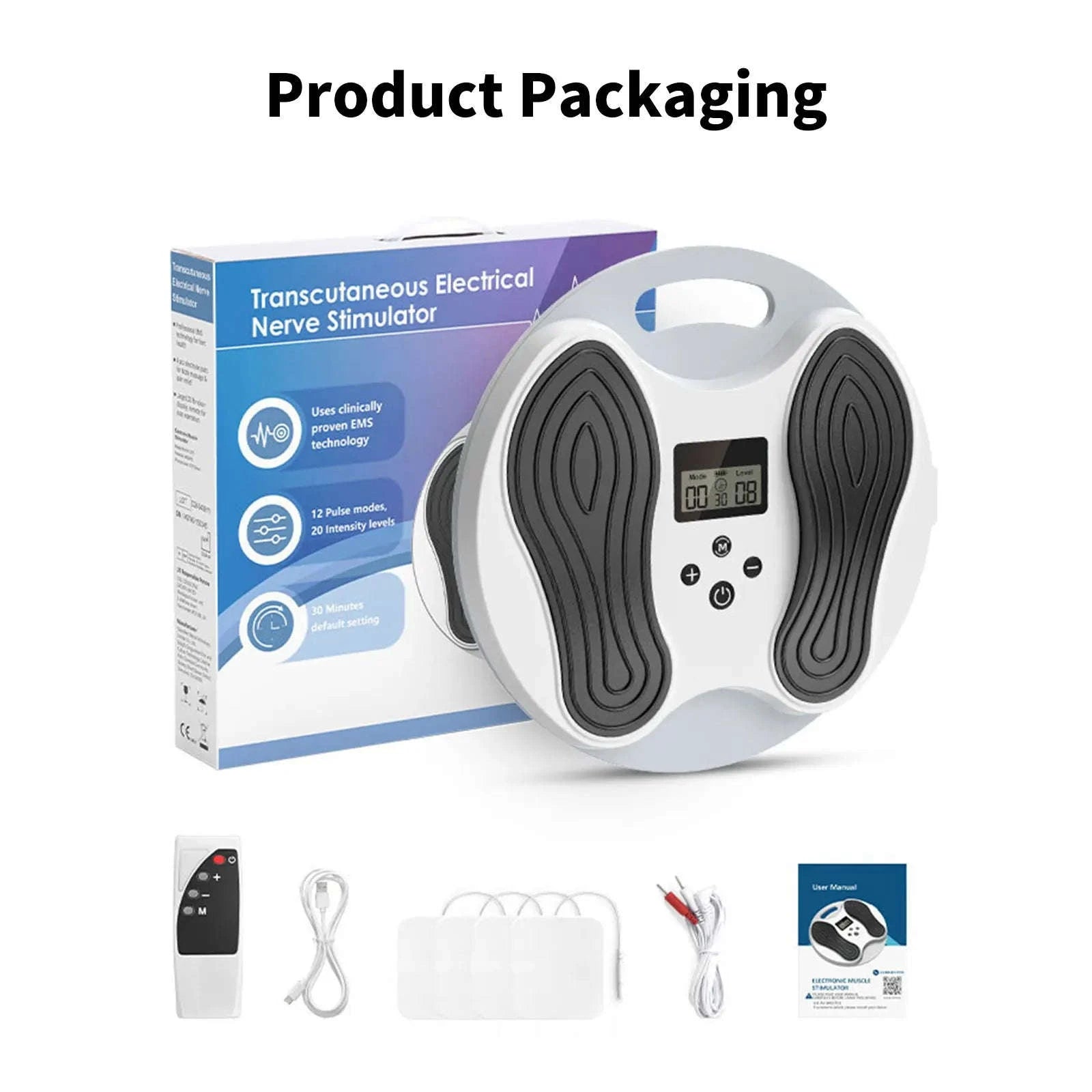 EMS TENS Foot Massager with 12 Modes & 20 Levels for Pain Relief-white / france