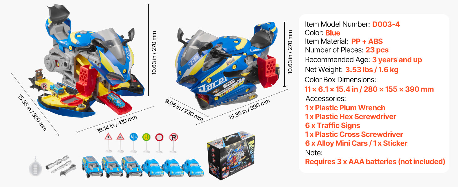 Kids Motorcycle Engine Toy Set with Lights, Sounds & 25 Pieces