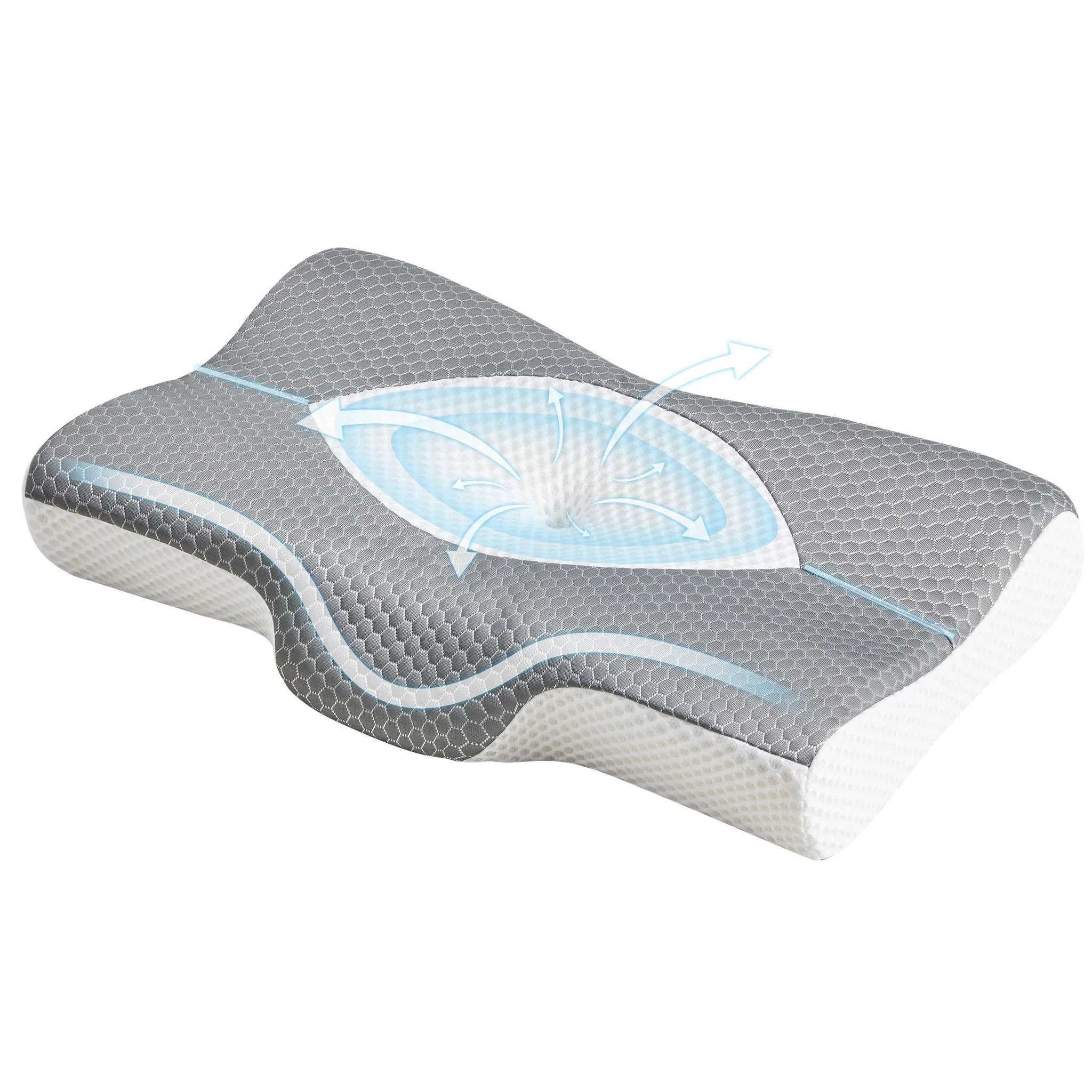 Ergonomic Cervical Memory Foam Pillow with Cooling Cover-Gray / United States