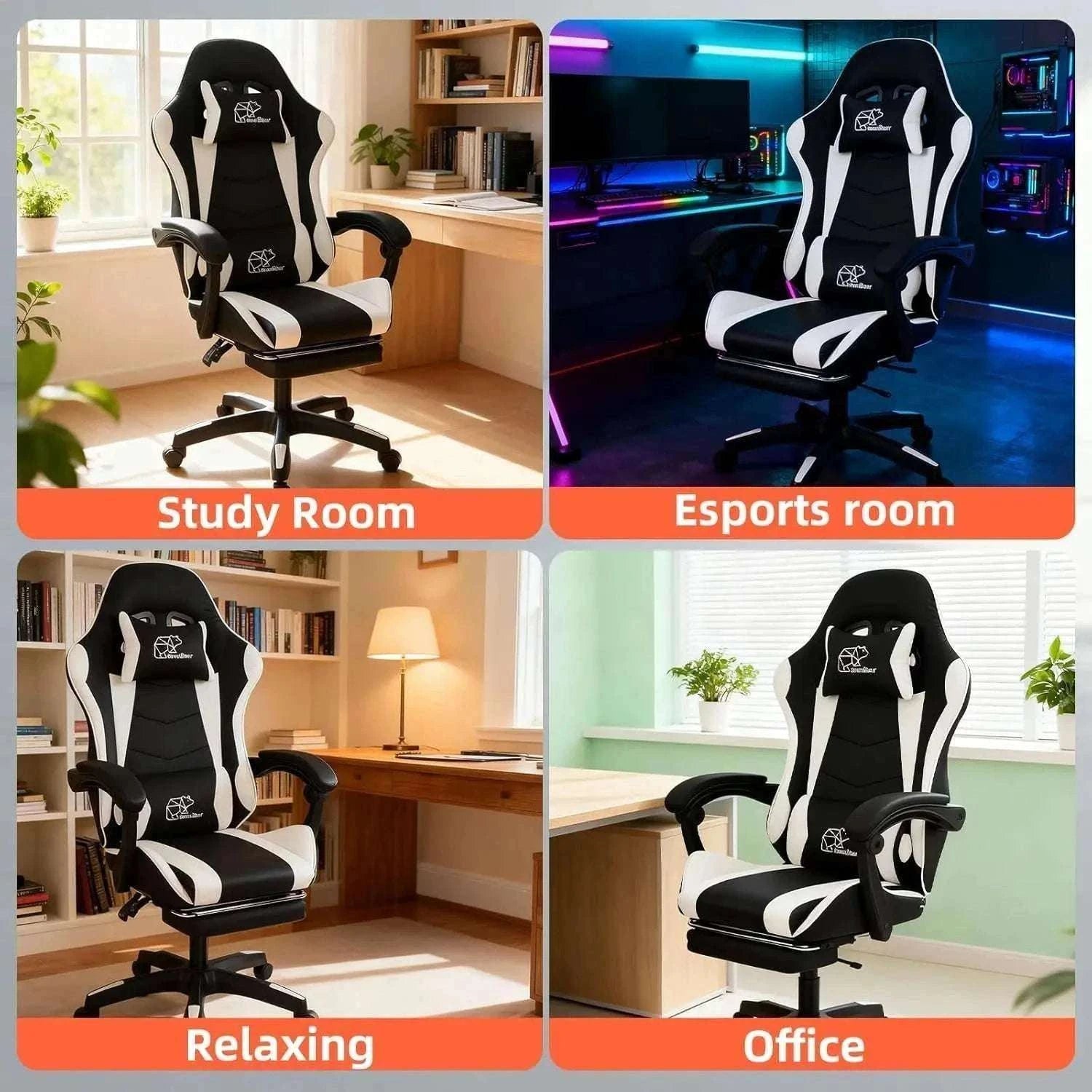 Ergonomic Gaming Chair with Footrest & Recliner, Adjustable Height-United States / Red black