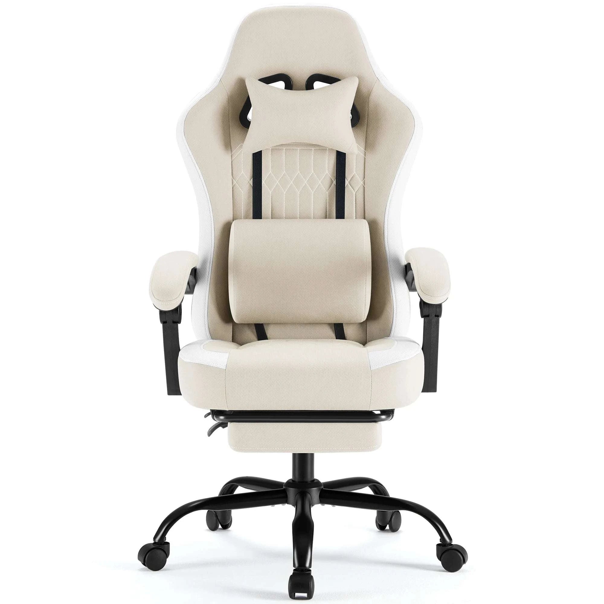 Ergonomic Gaming Chair with Lumbar Support, Recline & Footrest-Pink / United States