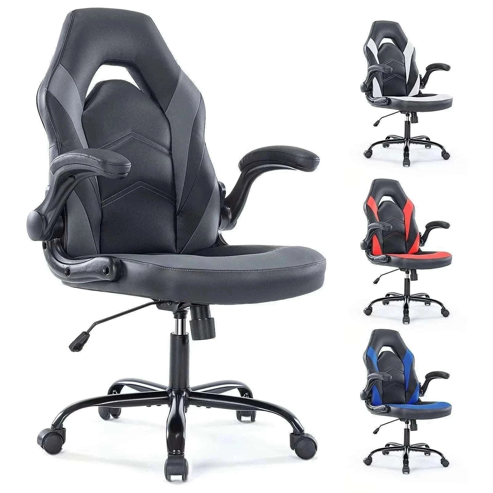 Ergonomic Gaming Office Chair with Flip-Up Armrests & Adjustable Height-Blue / United States
