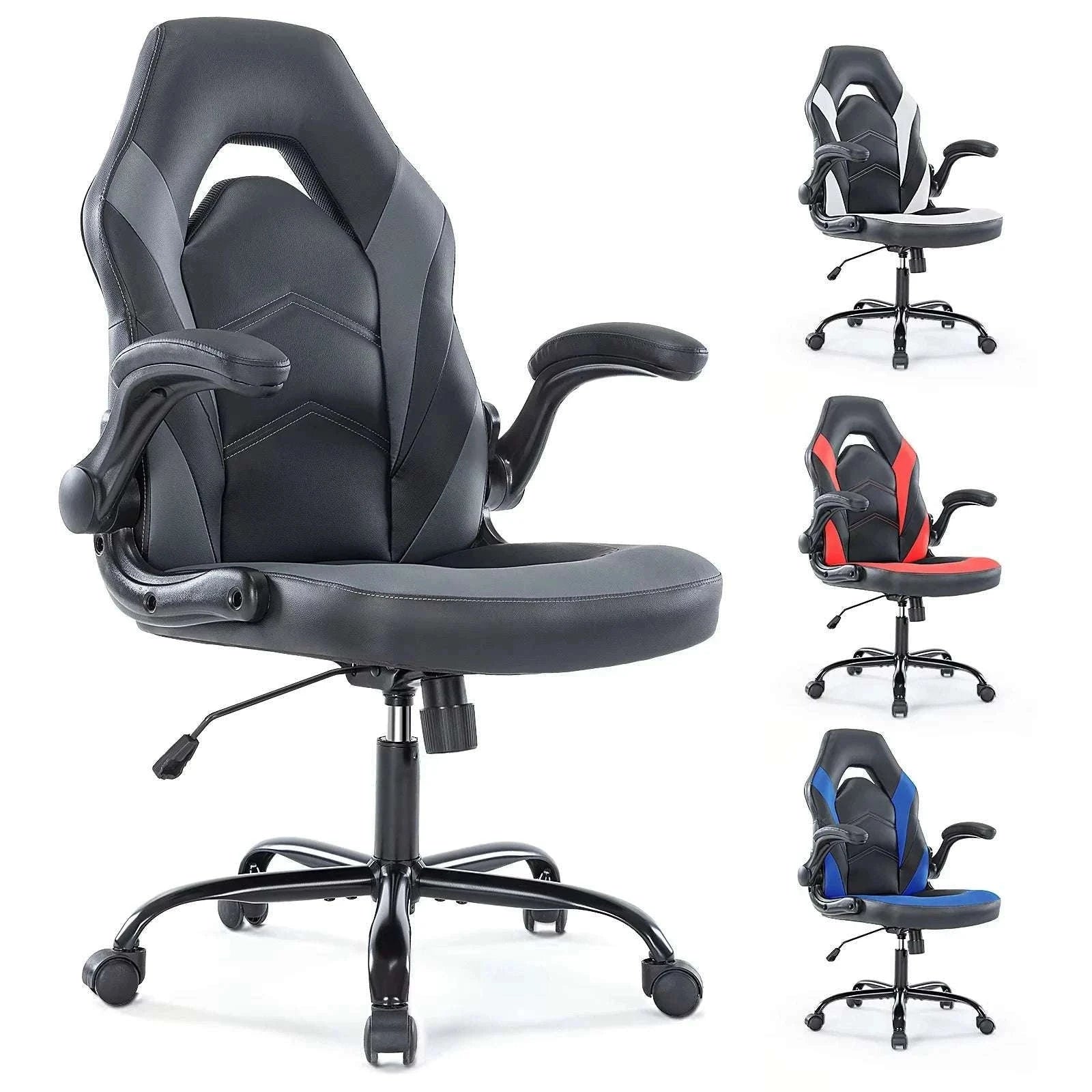 Ergonomic Gaming Office Chair with Flip-Up Armrests & Adjustable Height-Blue / United States