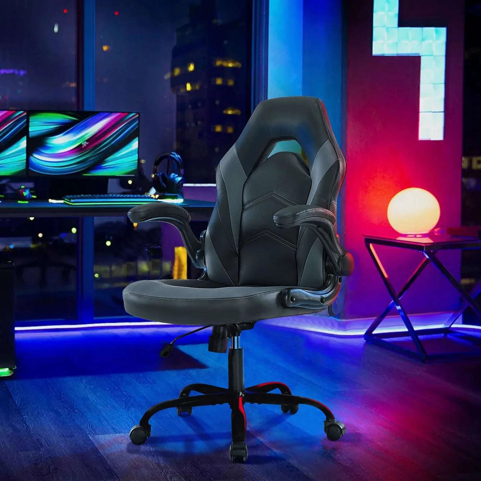 Ergonomic Gaming Office Chair with Flip-Up Armrests & Adjustable Height-Blue / United States