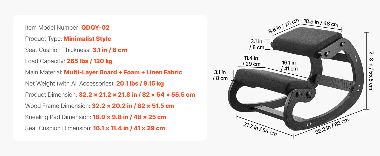 Sedia Ergonomica a Ginocchio con Struttura in Legno e Cuscini Spessi