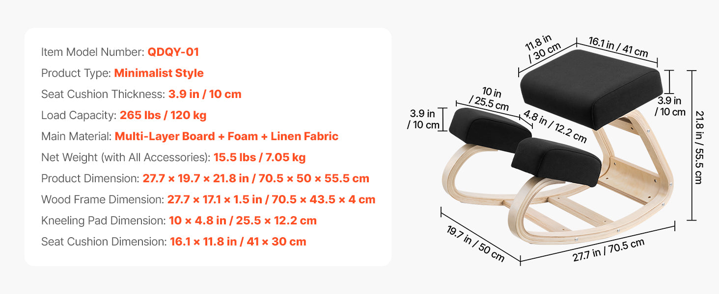 Sedia Ergonomica a Ginocchio con Struttura in Legno e Cuscini Spessi
