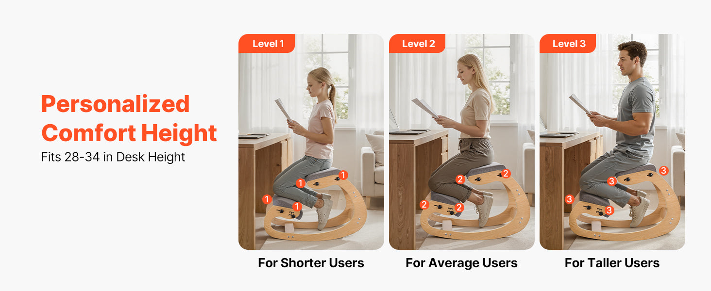 Sedia Ergonomica a Ginocchio con Struttura in Legno e Cuscini Spessi