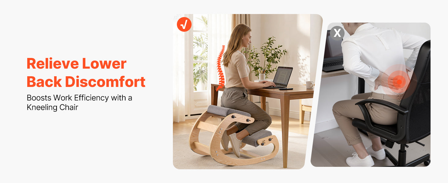 Sedia Ergonomica a Ginocchio con Struttura in Legno e Cuscini Spessi