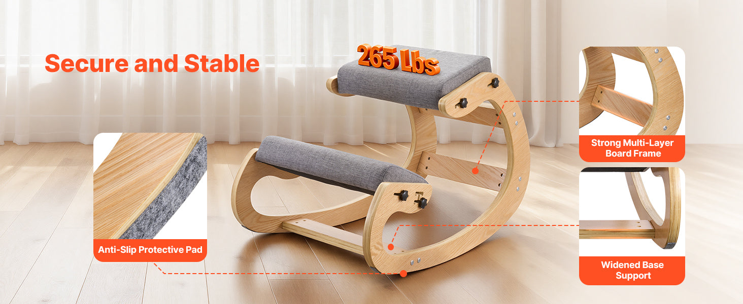 Sedia Ergonomica a Ginocchio con Struttura in Legno e Cuscini Spessi