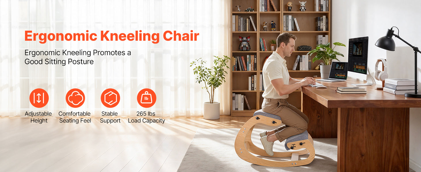 Sedia Ergonomica a Ginocchio con Struttura in Legno e Cuscini Spessi