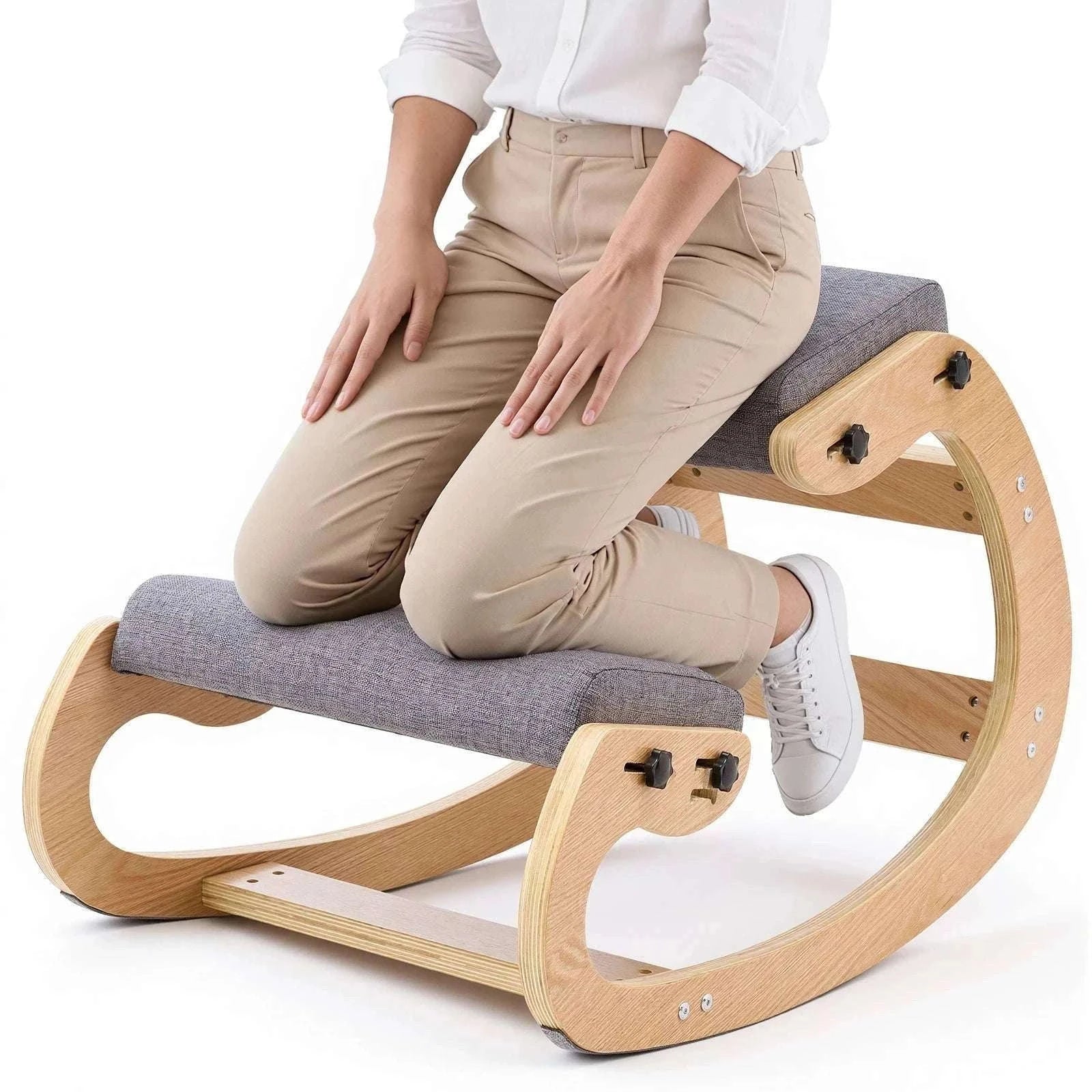 Ergonomic Kneeling Chair with Wooden Frame & Thick Cushions-