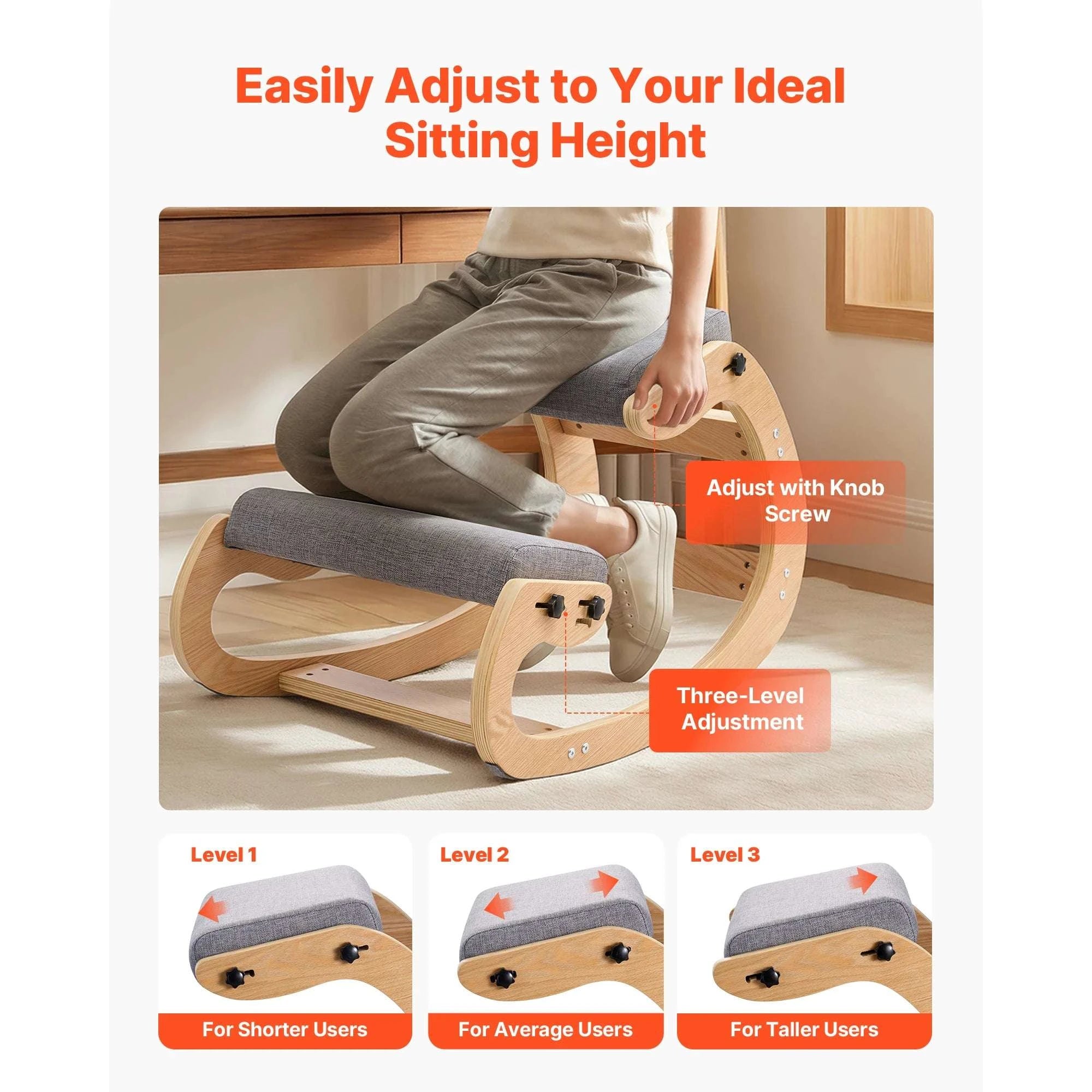 Ergonomic Kneeling Chair with Wooden Frame & Thick Cushions-Beige TypeA / United States
