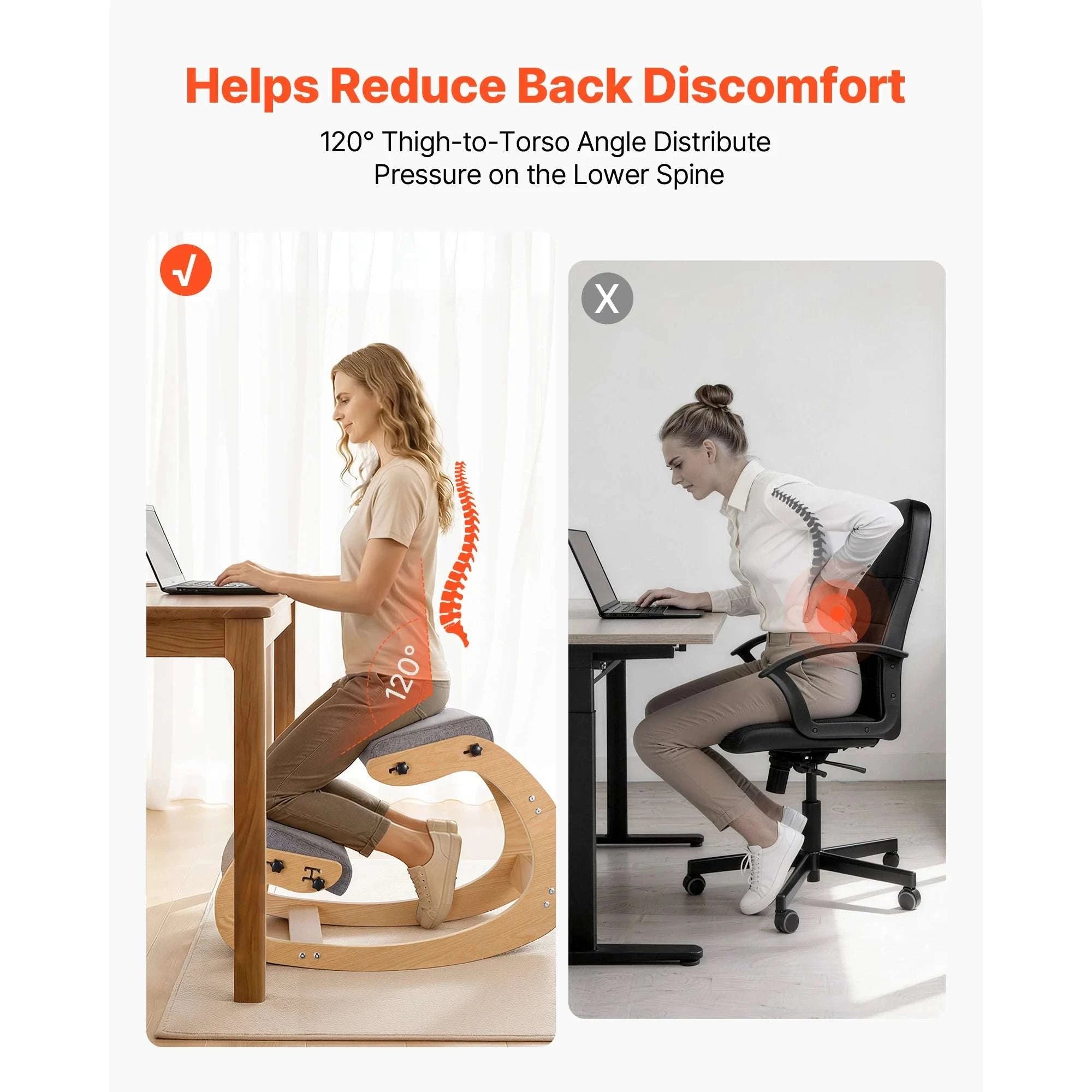 Ergonomic Kneeling Chair with Wooden Frame & Thick Cushions-Beige TypeA / United States