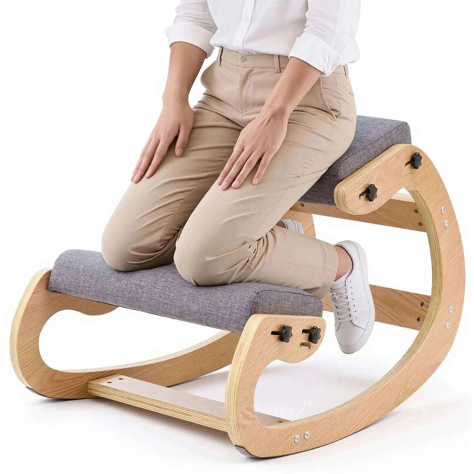 Ergonomic Kneeling Chair with Wooden Frame & Thick Cushions-Beige TypeA / United States
