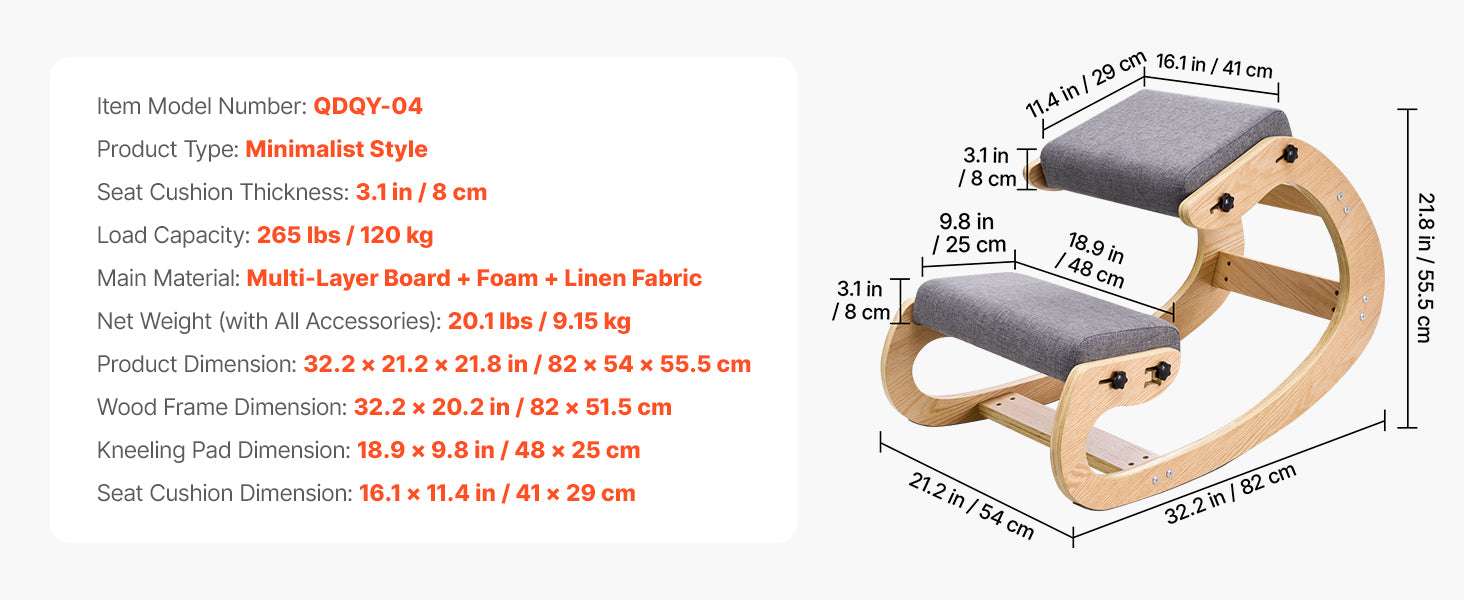 Ergonomic Kneeling Chair with Wooden Frame & Thick Cushions-Beige TypeA / United States