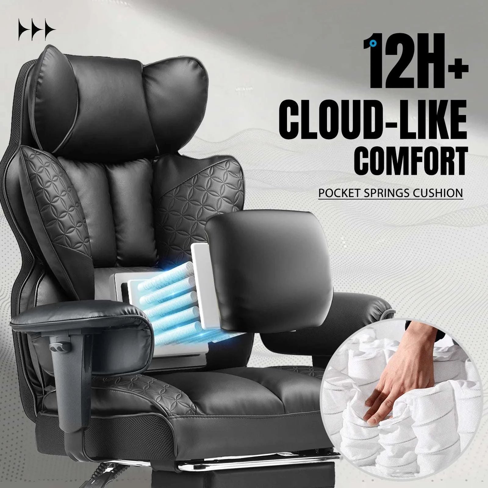 Ergonomic Leather Office Chair with Footrest & Reclining Back-black / United States