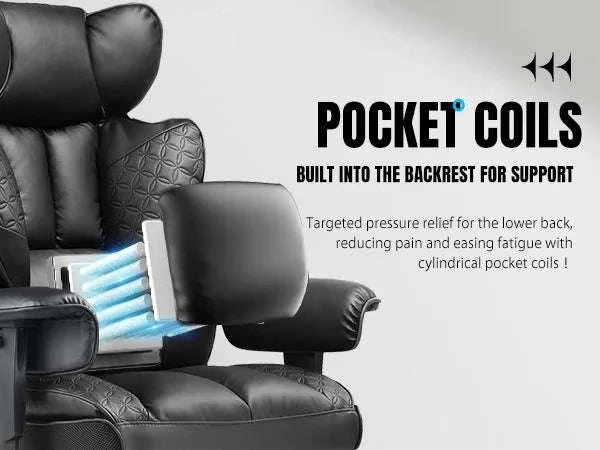 Ergonomic Leather Office Chair with Footrest & Reclining Back-black / United States