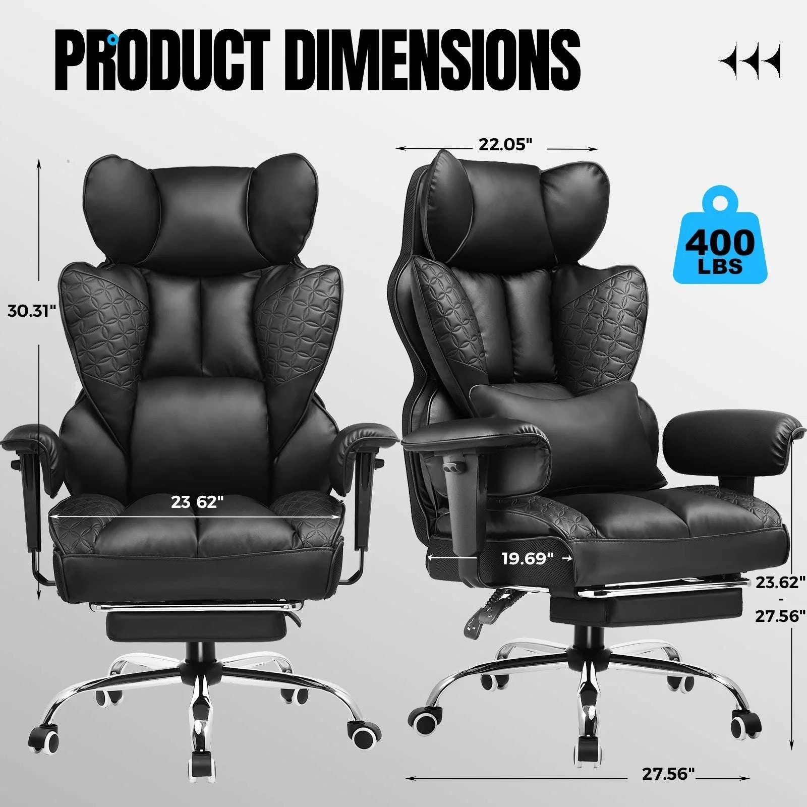 Ergonomic Leather Office Chair with Footrest & Reclining Back-black / United States