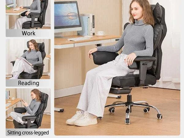 Ergonomic Leather Office Chair with Footrest & Reclining Back-black / United States