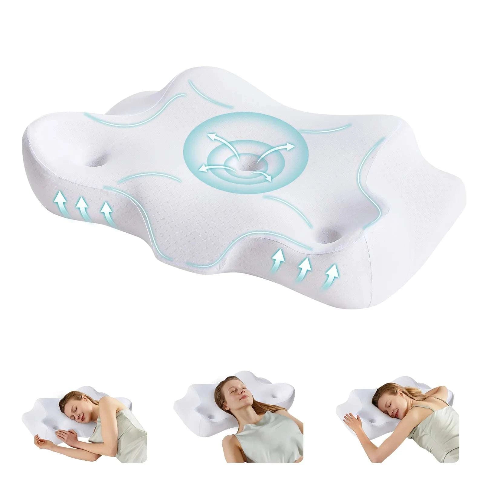 Ergonomic Memory Foam Cervical Neck Pillow with Cooling Case-WHITE / United States