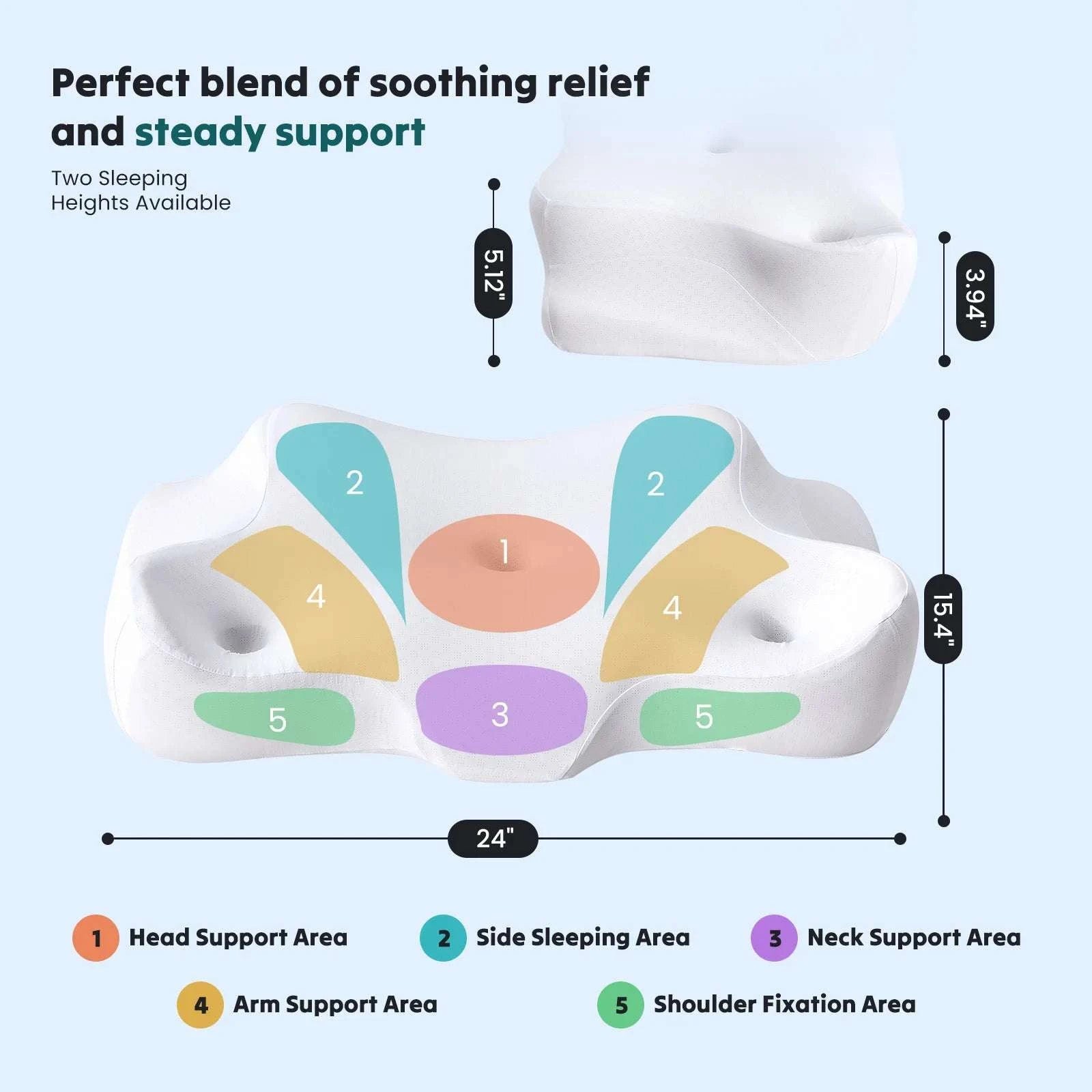 Ergonomic Memory Foam Cervical Neck Pillow with Cooling Case-WHITE / United States
