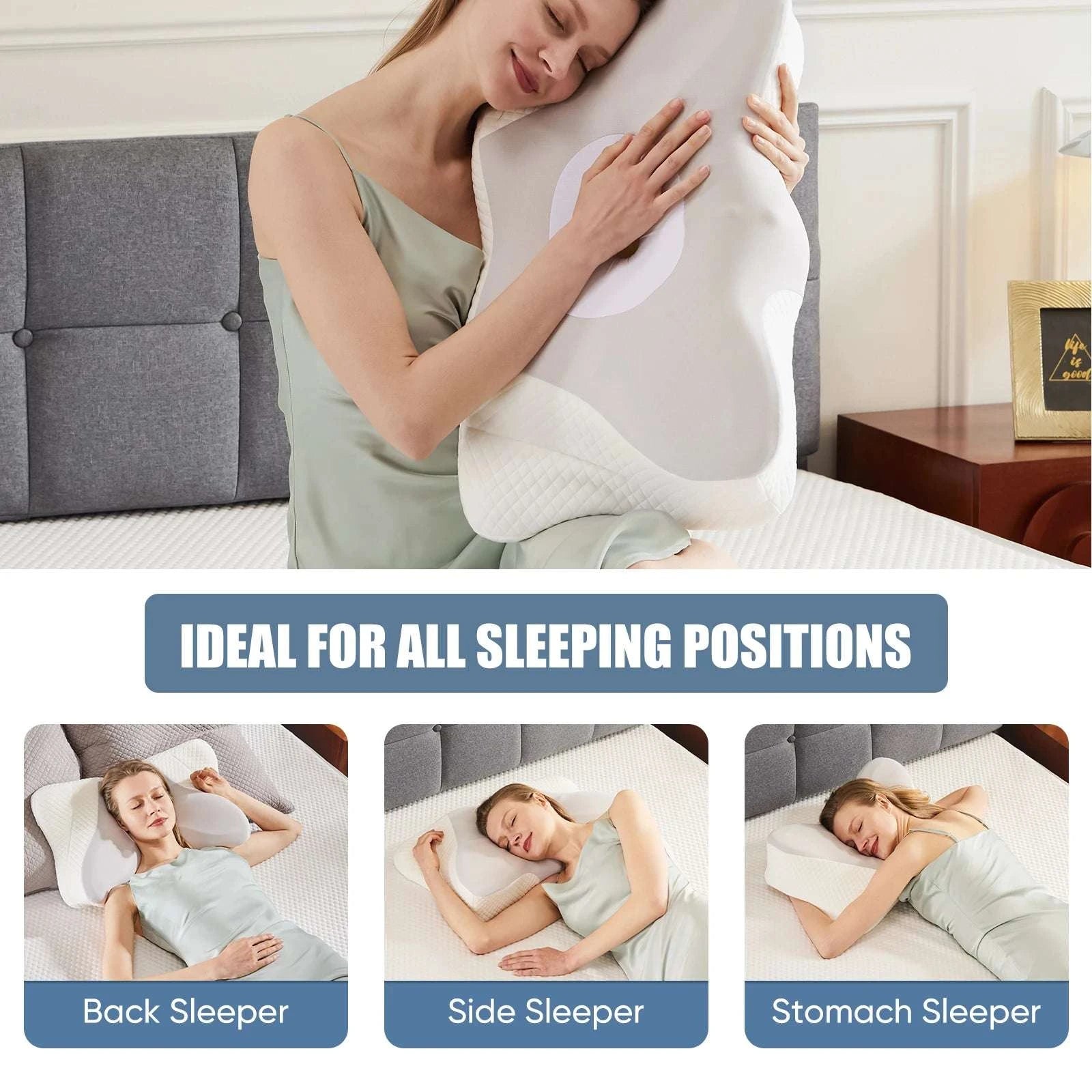 Ergonomic Memory Foam Cervical Pillow with Cooling Case-Dark Gray / United States
