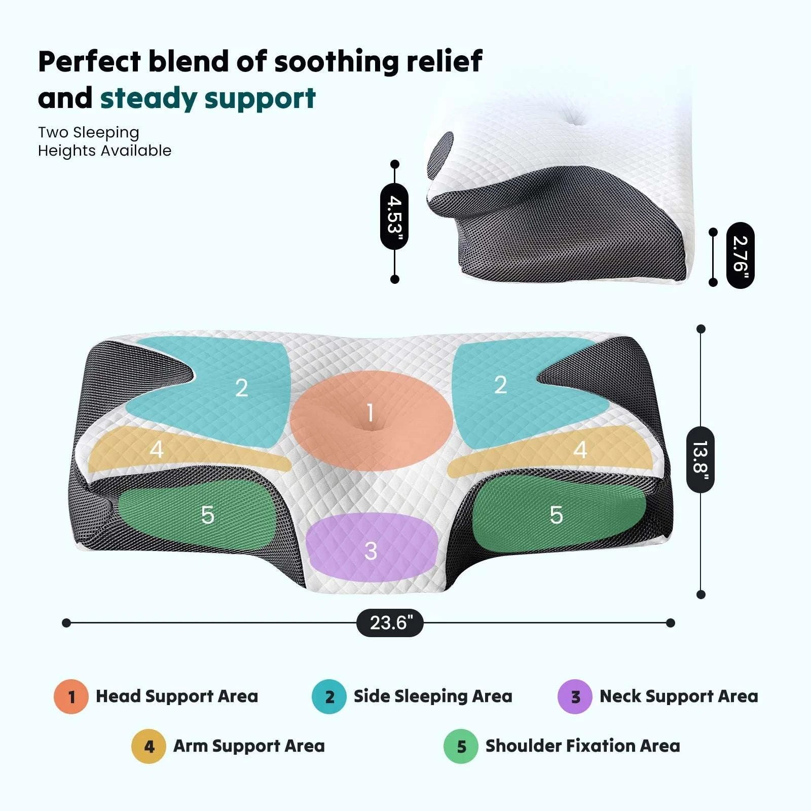 Ergonomic Memory Foam Cervical Pillow with Cooling Cover-Light Grey / United States