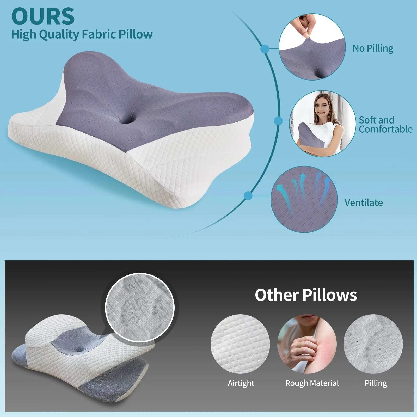 Ergonomic Memory Foam Cervical Pillow with Cooling Cover-Light Grey / United States