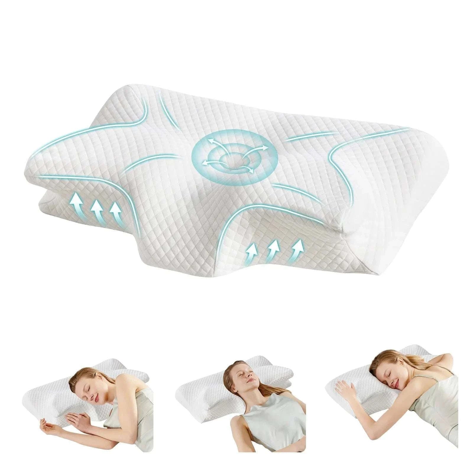 Ergonomic Memory Foam Cervical Pillow with Cooling Cover-WHITE / United States