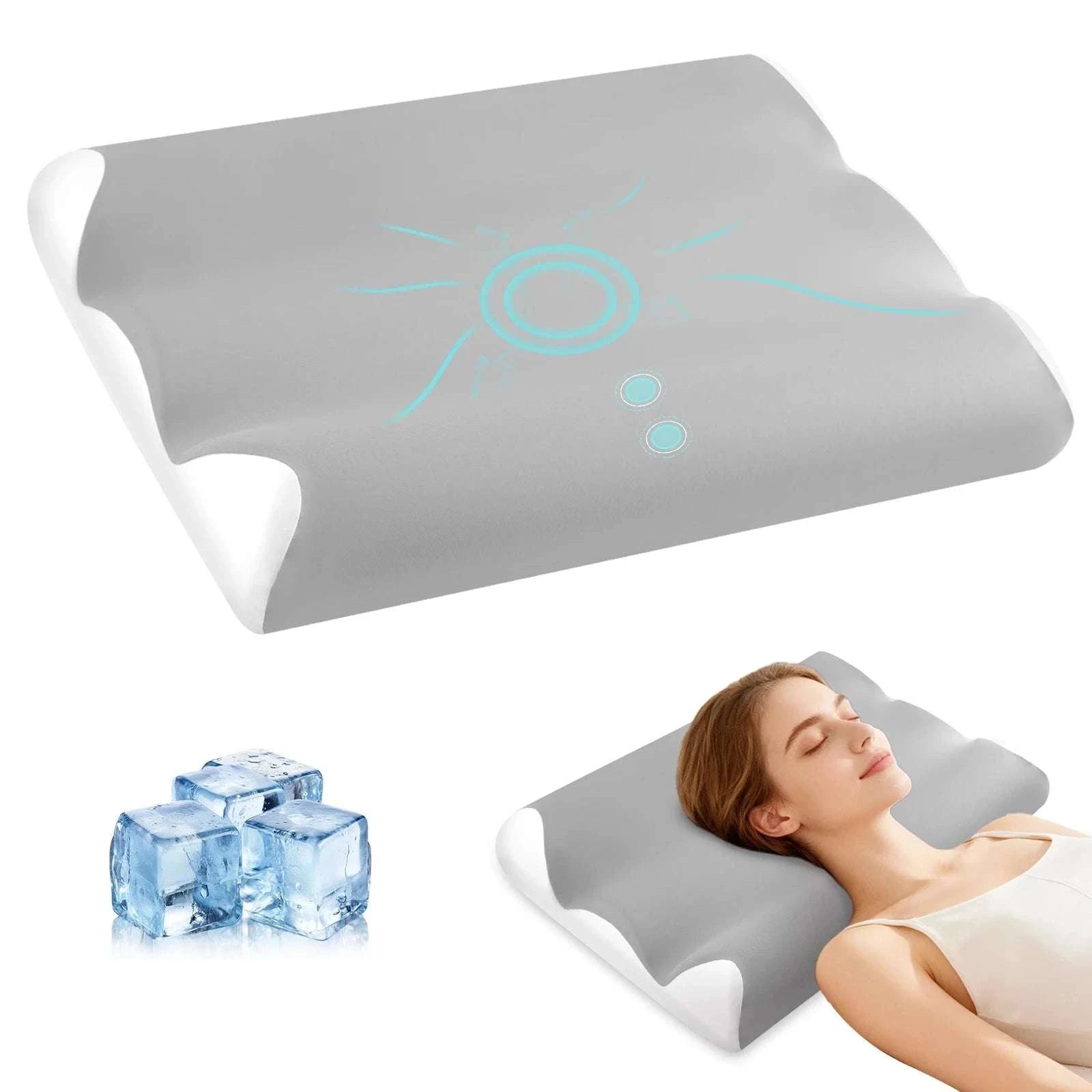 Ergonomic Memory Foam Neck Pillow with Cooling Washable Cover-Blue / United States