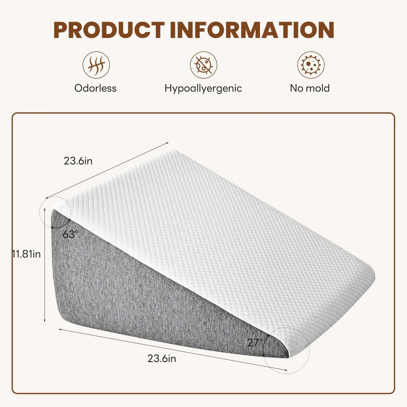 Ergonomic Memory Foam Wedge Pillow for Neck Pain Relief Support-7 Inch / United States