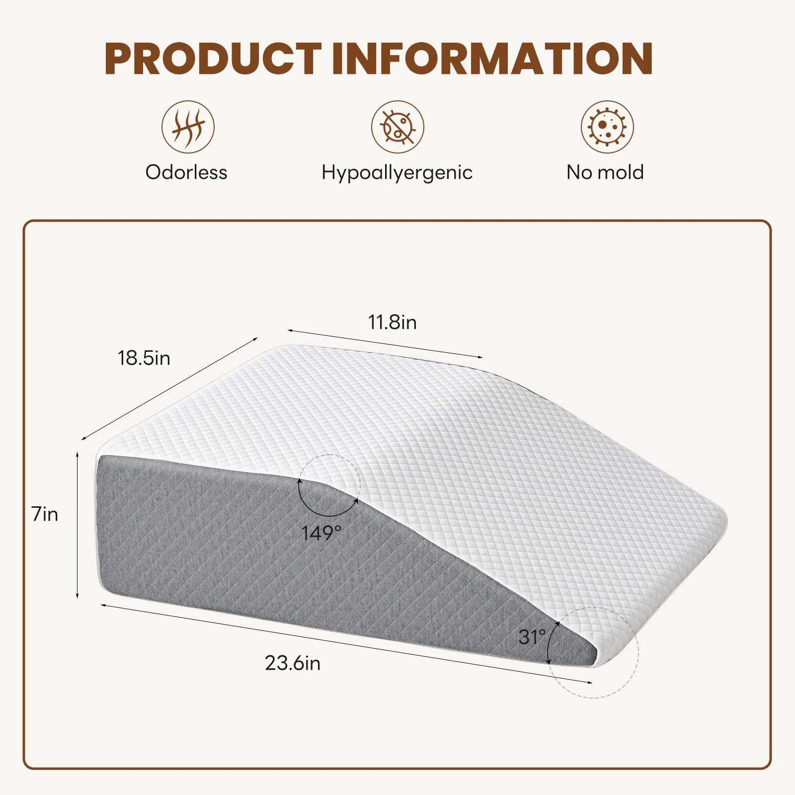 Ergonomic Memory Foam Wedge Pillow for Neck Pain Relief Support-7 Inch / United States