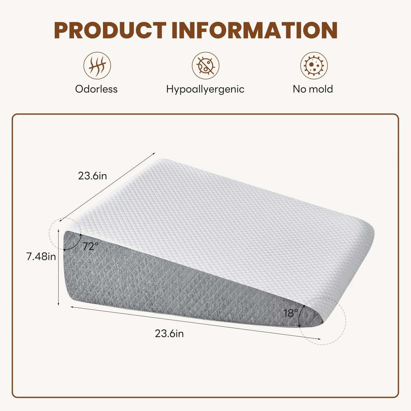 Ergonomic Memory Foam Wedge Pillow for Neck Pain Relief Support-7 Inch / United States