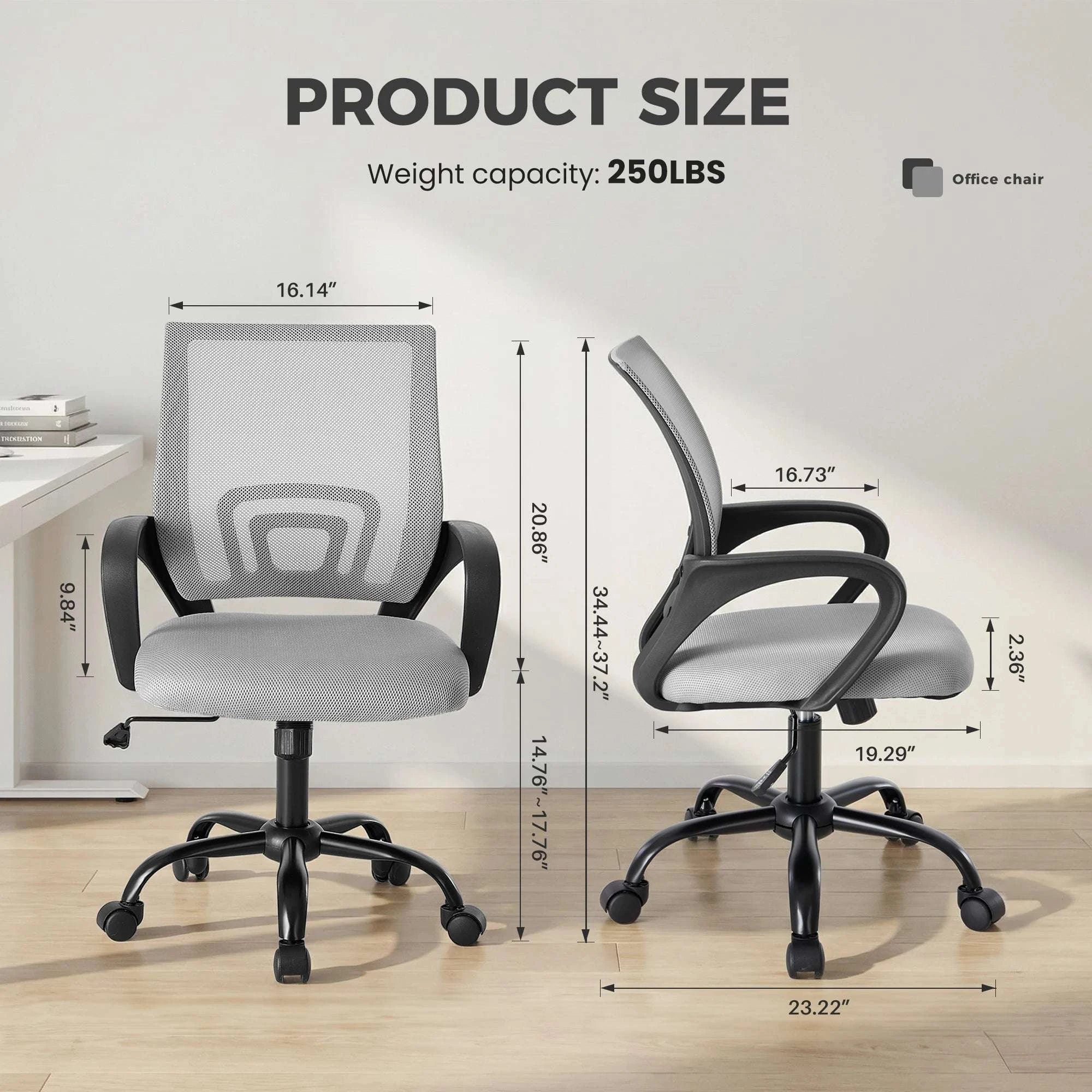 Ergonomic Mesh Office Chair with Lumbar Support & Adjustable Height-Pink / United States