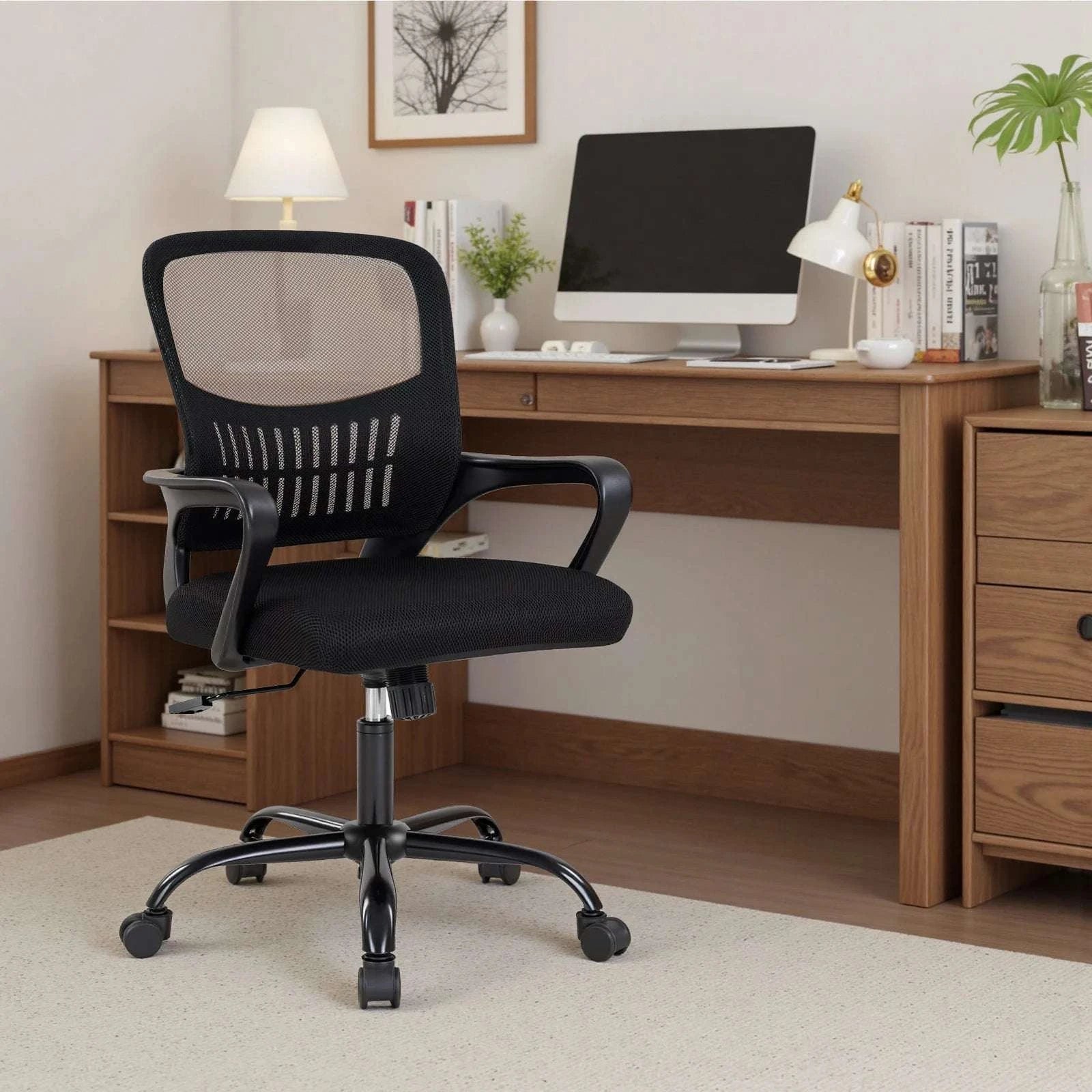 Ergonomic Mesh Office Chair with Lumbar Support & Adjustable Height-Pink / United States