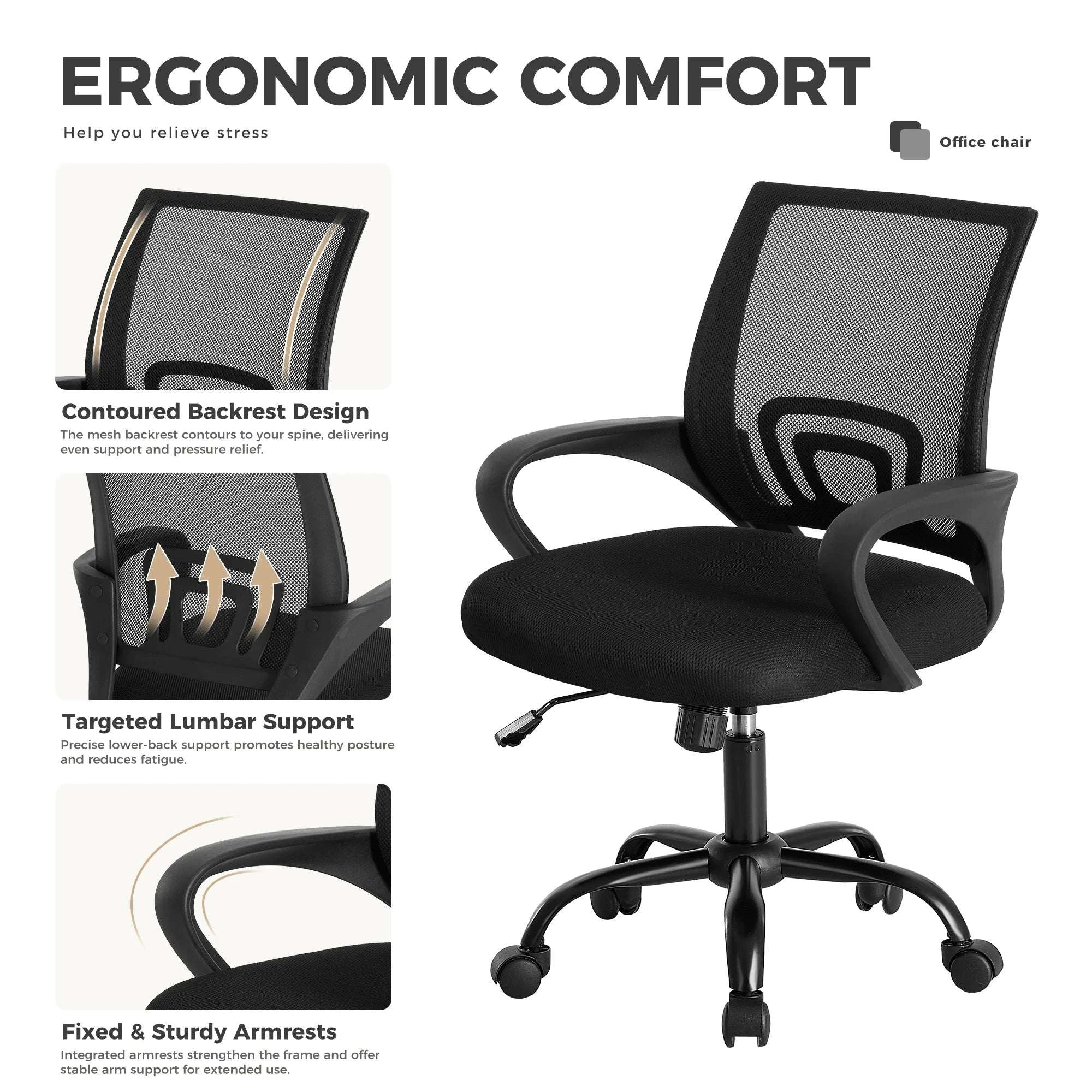 Ergonomic Mesh Office Chair with Lumbar Support & Adjustable Height-Pink / United States
