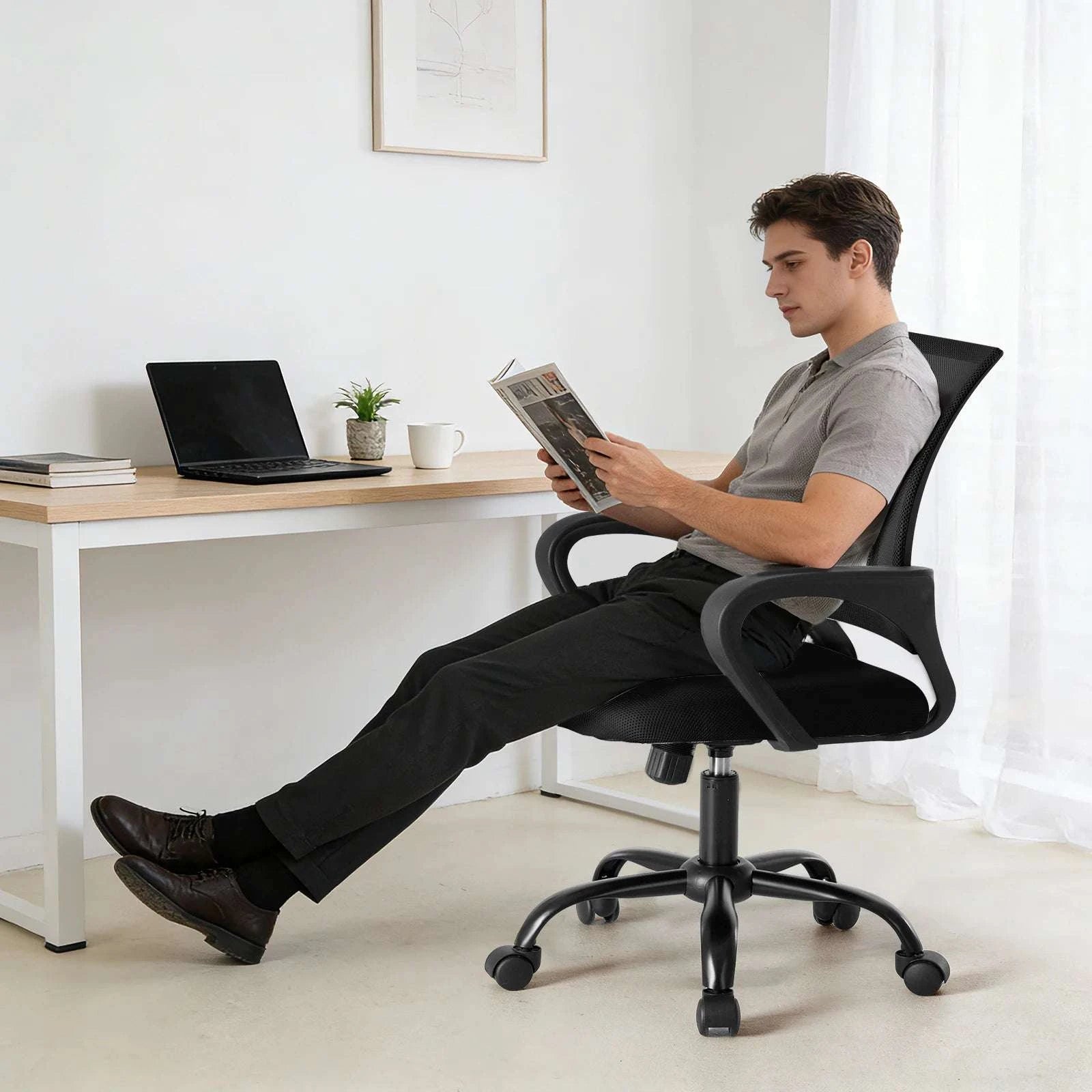Ergonomic Mesh Office Chair with Lumbar Support & Adjustable Height-Pink / United States