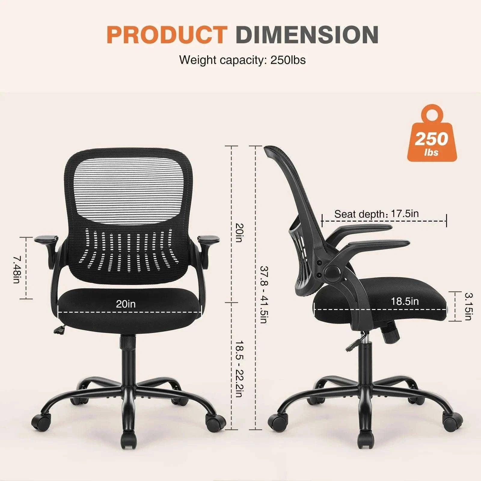 Ergonomic Mesh Office Chair with Lumbar Support & Adjustable Height-Short flip armrest / GERMANY