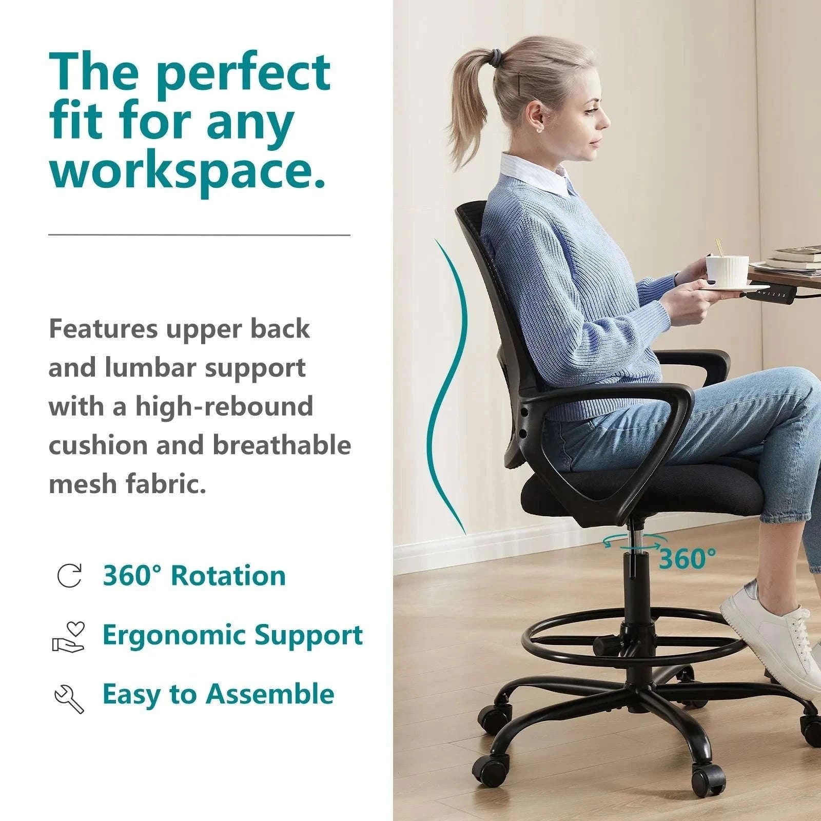 Ergonomic Mesh Office Chair with Lumbar Support & Adjustable Height-Short flip armrest / GERMANY