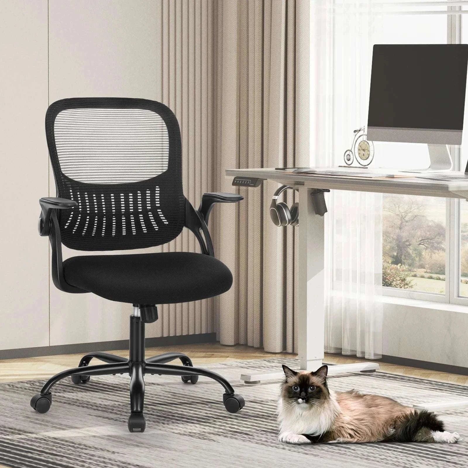Ergonomic Mesh Office Chair with Lumbar Support & Adjustable Height-Short flip armrest / GERMANY
