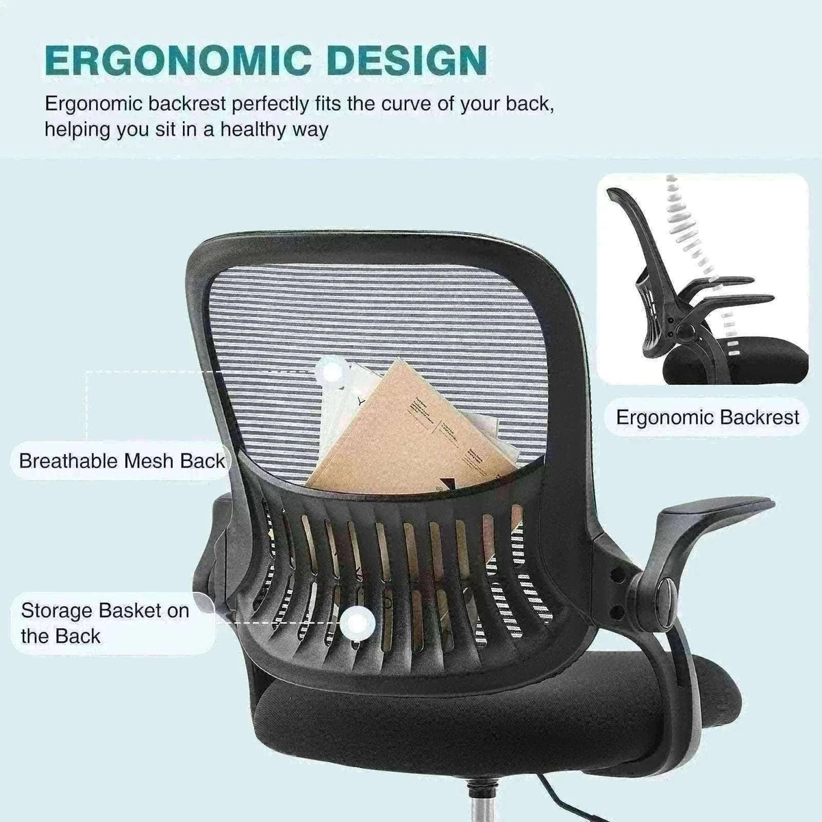 Ergonomic Mesh Office Chair with Lumbar Support & Adjustable Height-Short flip armrest / United States