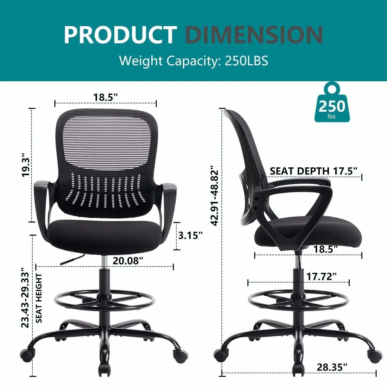 Ergonomic Mesh Office Chair with Lumbar Support & Adjustable Height-Short flip armrest / United States