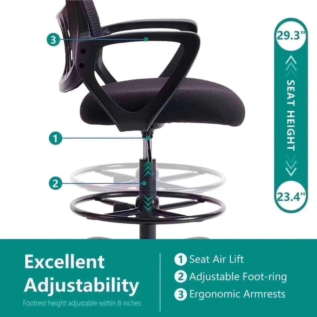 Ergonomic Mesh Office Chair with Lumbar Support & Adjustable Height-Short flip armrest / United States