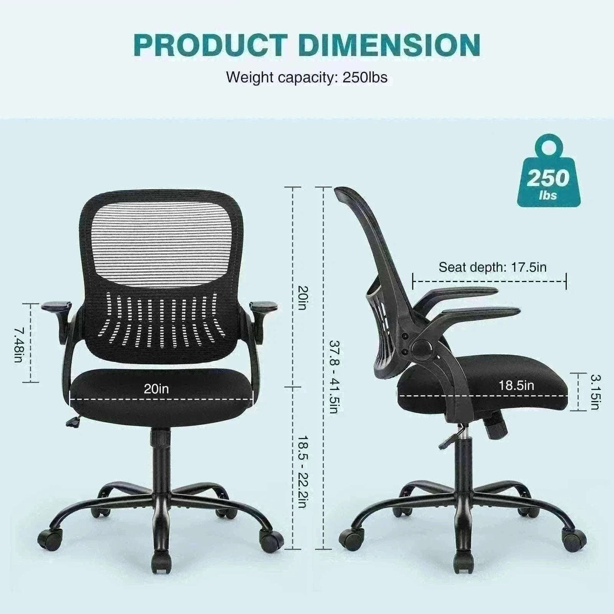 Ergonomic Mesh Office Chair with Lumbar Support & Adjustable Height-Short flip armrest / United States