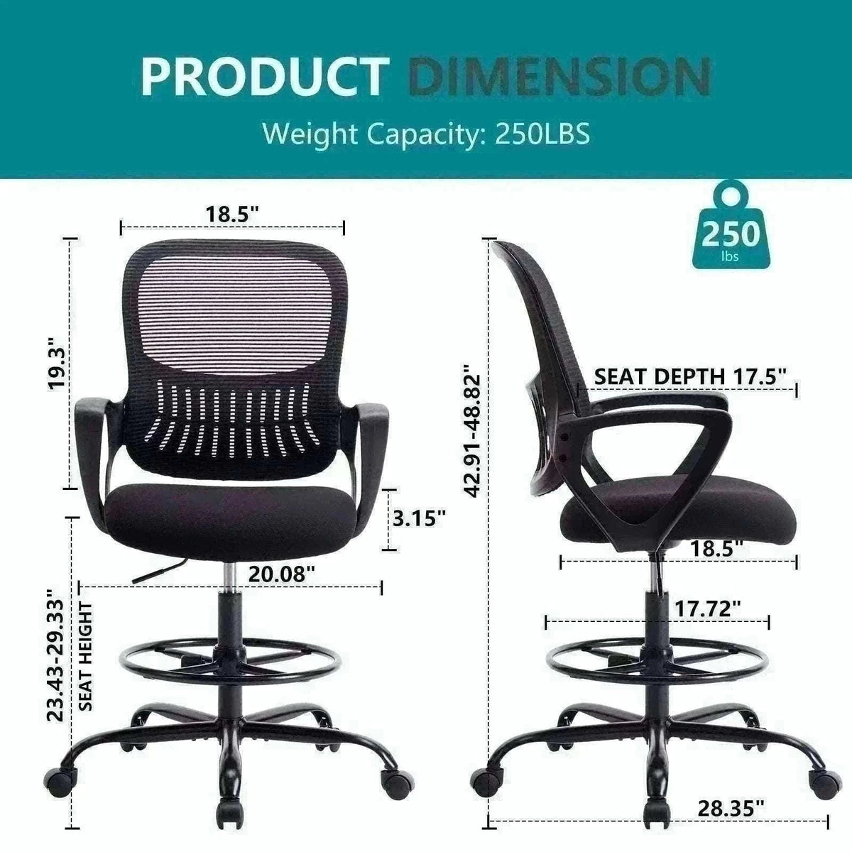 Ergonomic Mesh Office Chair with Lumbar Support & Adjustable Height-Short flip armrest / United States