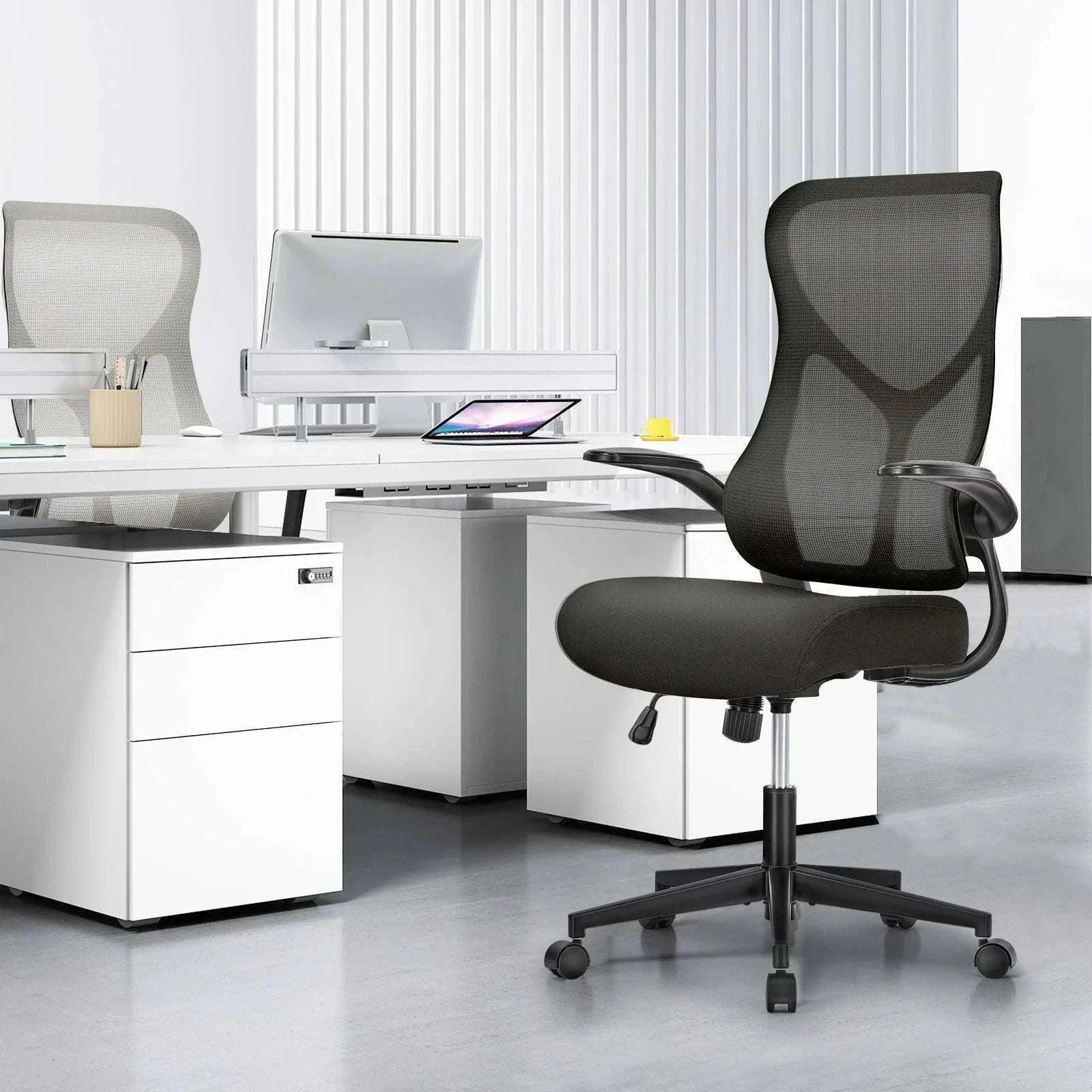 Ergonomic Mesh Office Chair with Lumbar Support & Flip-Up Arms-LIGHT GRAY / United States