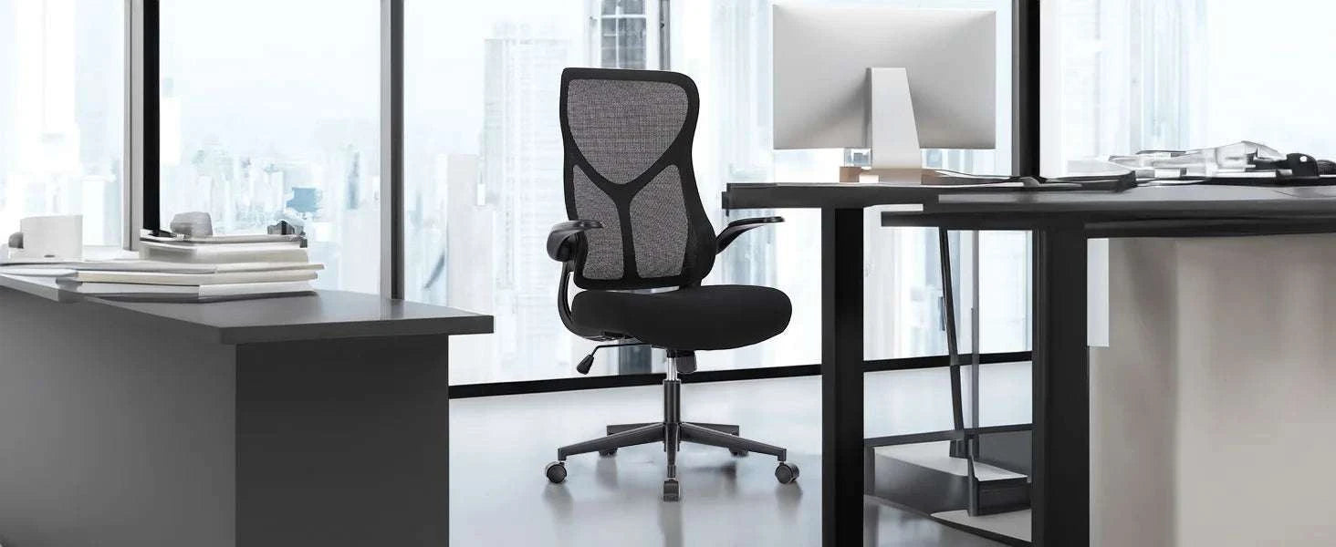 Ergonomic Mesh Office Chair with Lumbar Support & Flip-Up Arms-LIGHT GRAY / United States